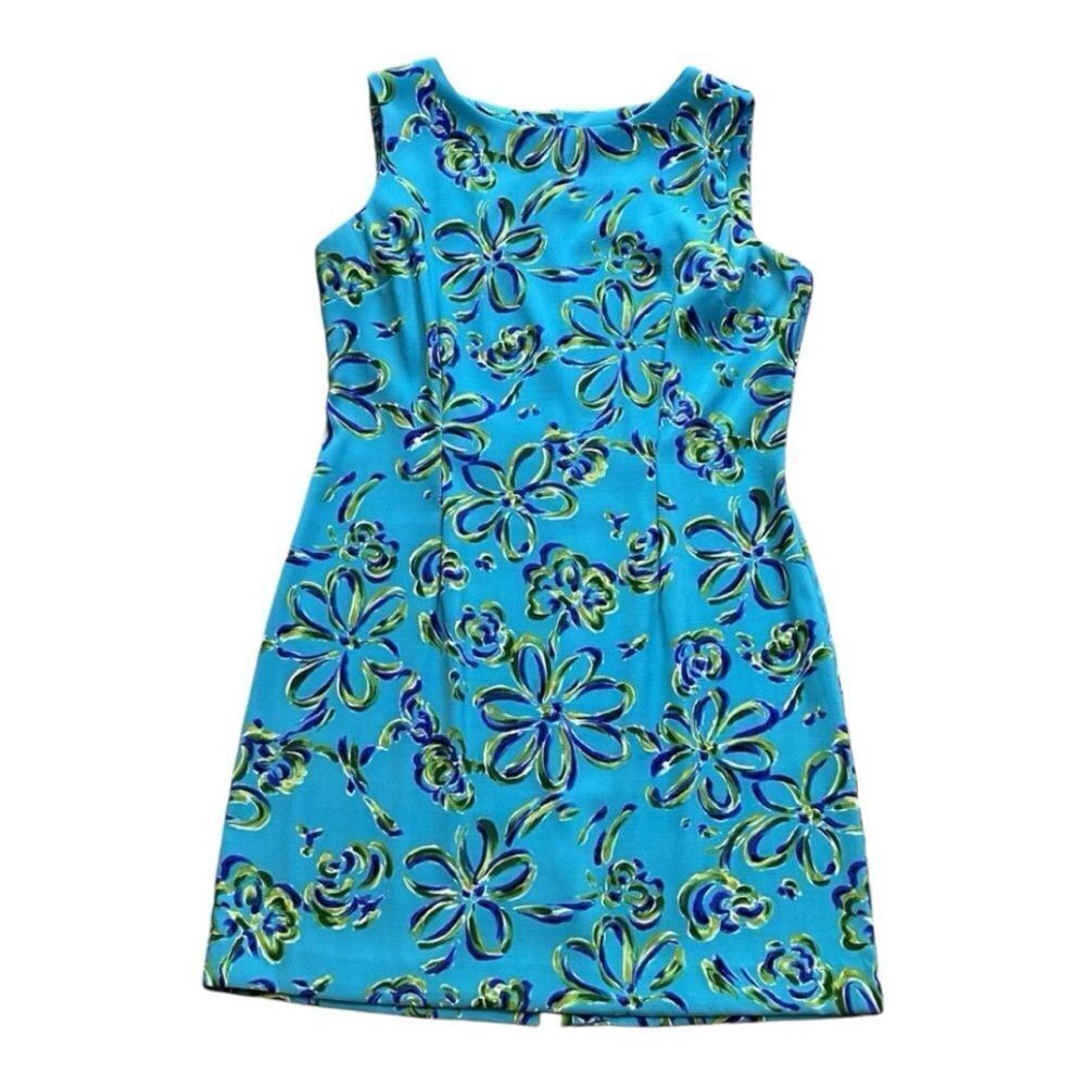 John Roberts Brightly Colored Abstract Floral Sleeveless Dress Back Zipper